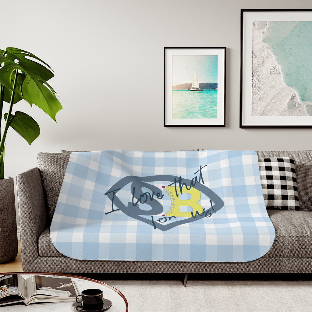 Sherpa Blanket - 'I Love That for Us' Blue Gingham Cozy Throw