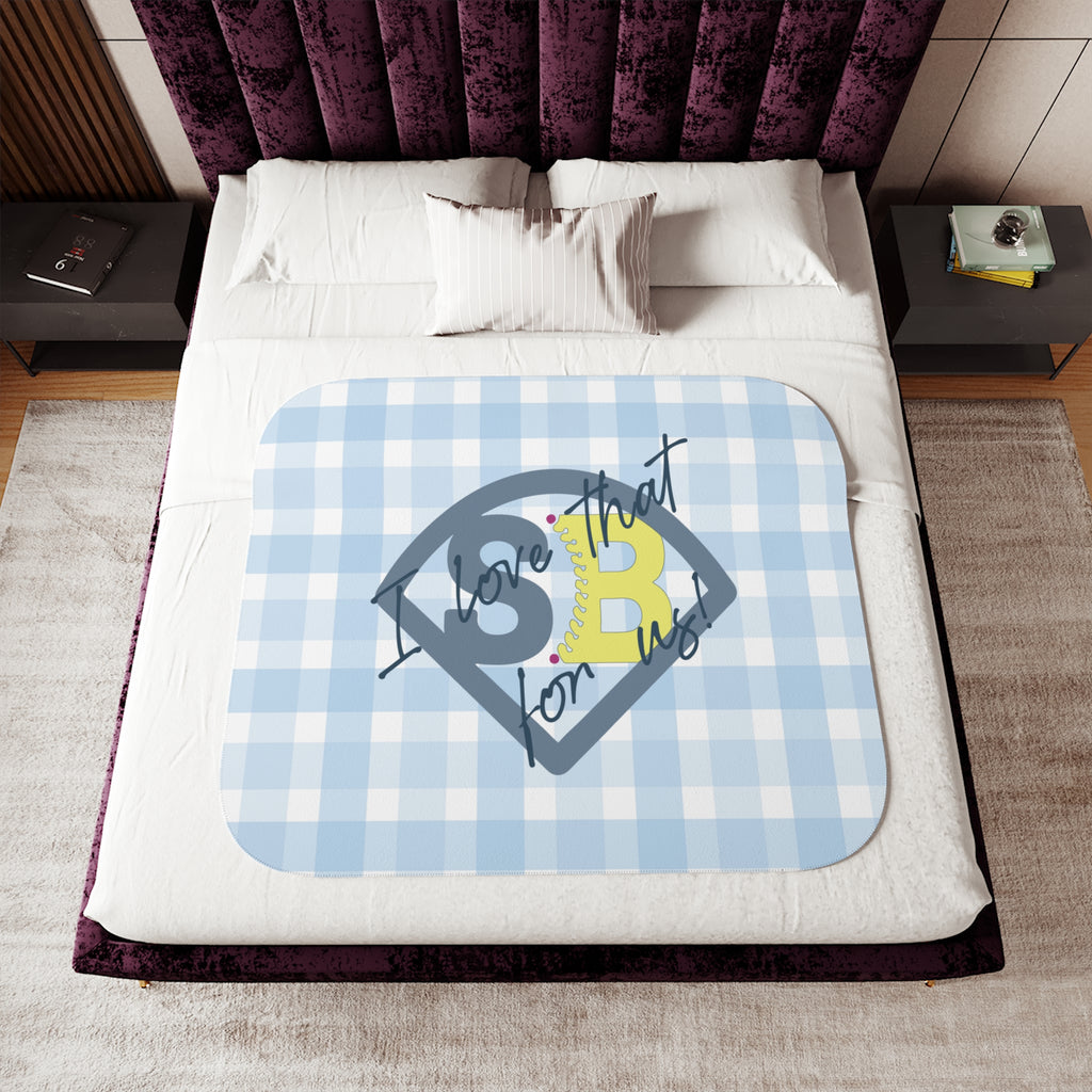 Sherpa Blanket - 'I Love That for Us' Blue Gingham Cozy Throw