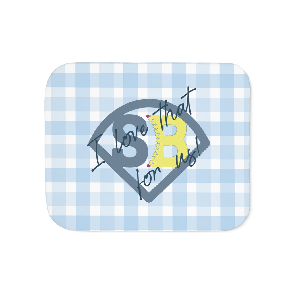 Sherpa Blanket - 'I Love That for Us' Blue Gingham Cozy Throw